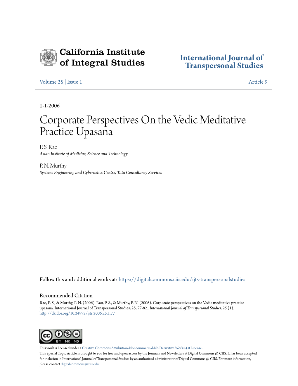 Corporate Perspectives on the Vedic Meditative Practice Upasana P