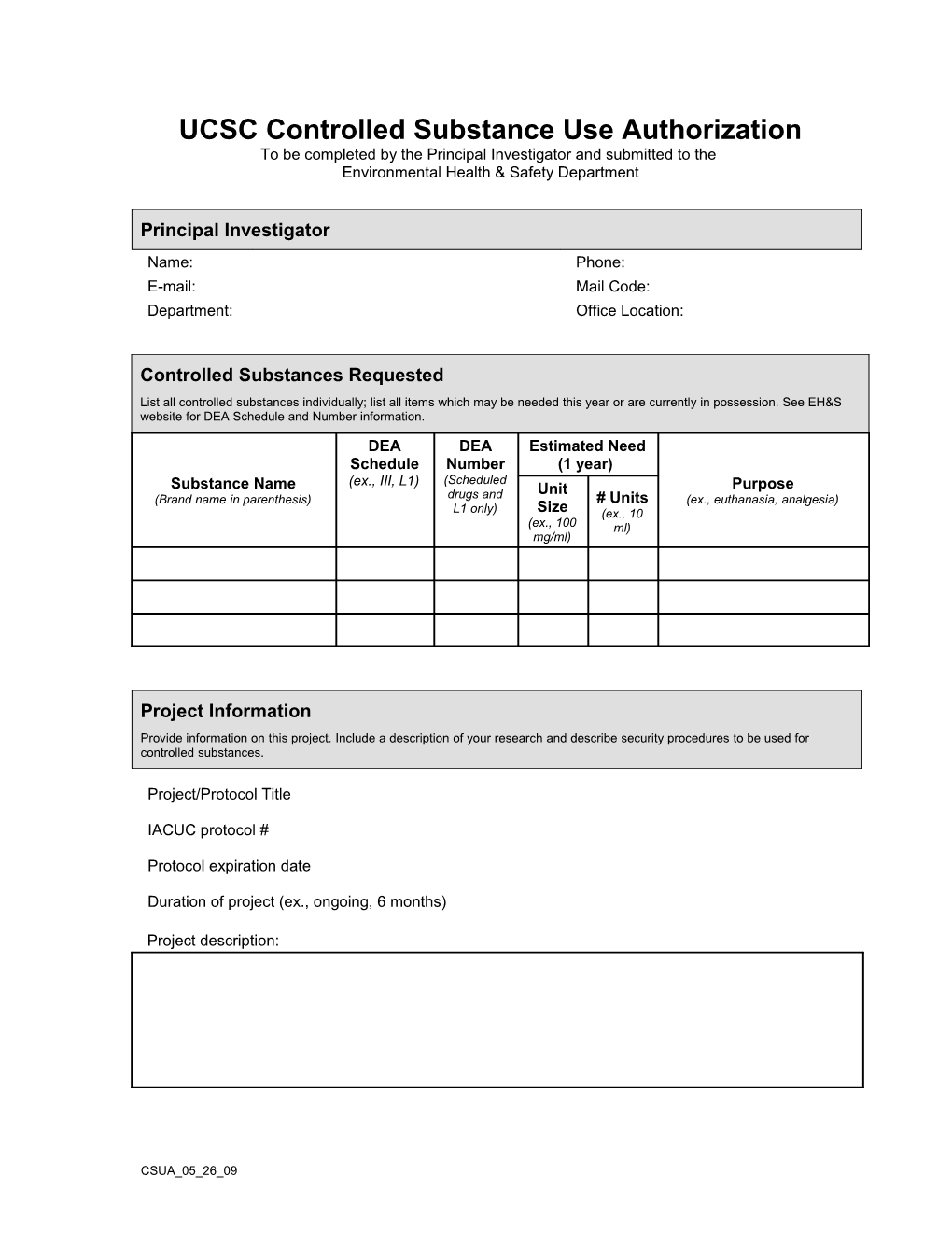 UCSC Controlled Substance Use Authorization