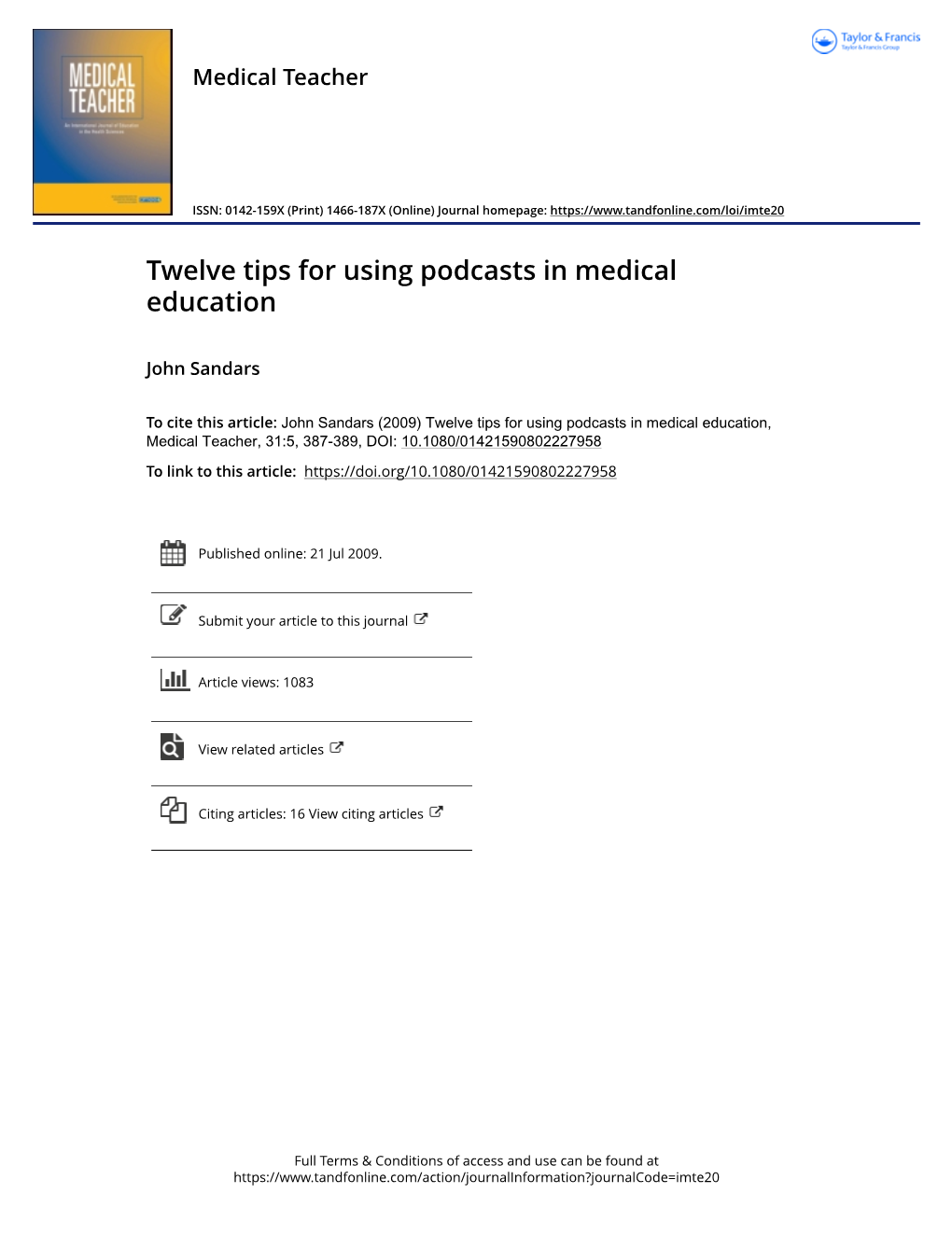 Twelve Tips for Using Podcasts in Medical Education