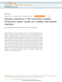 Disease Mutations in the Ryanodine Receptor N-Terminal Region Couple to a Mobile Intersubunit Interface