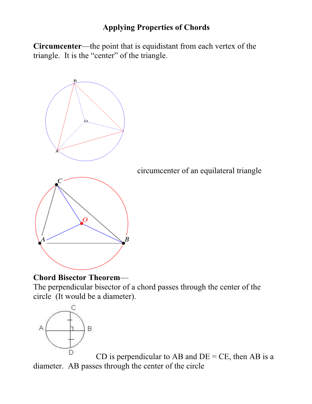 Applying Properties of Chords