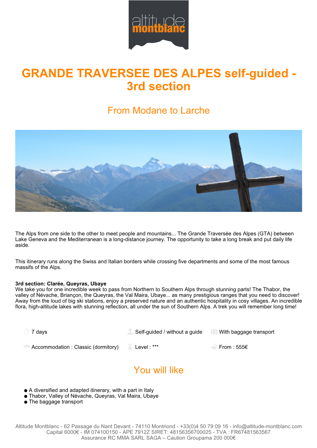 GRANDE TRAVERSEE DES ALPES Self-Guided - 3Rd Section