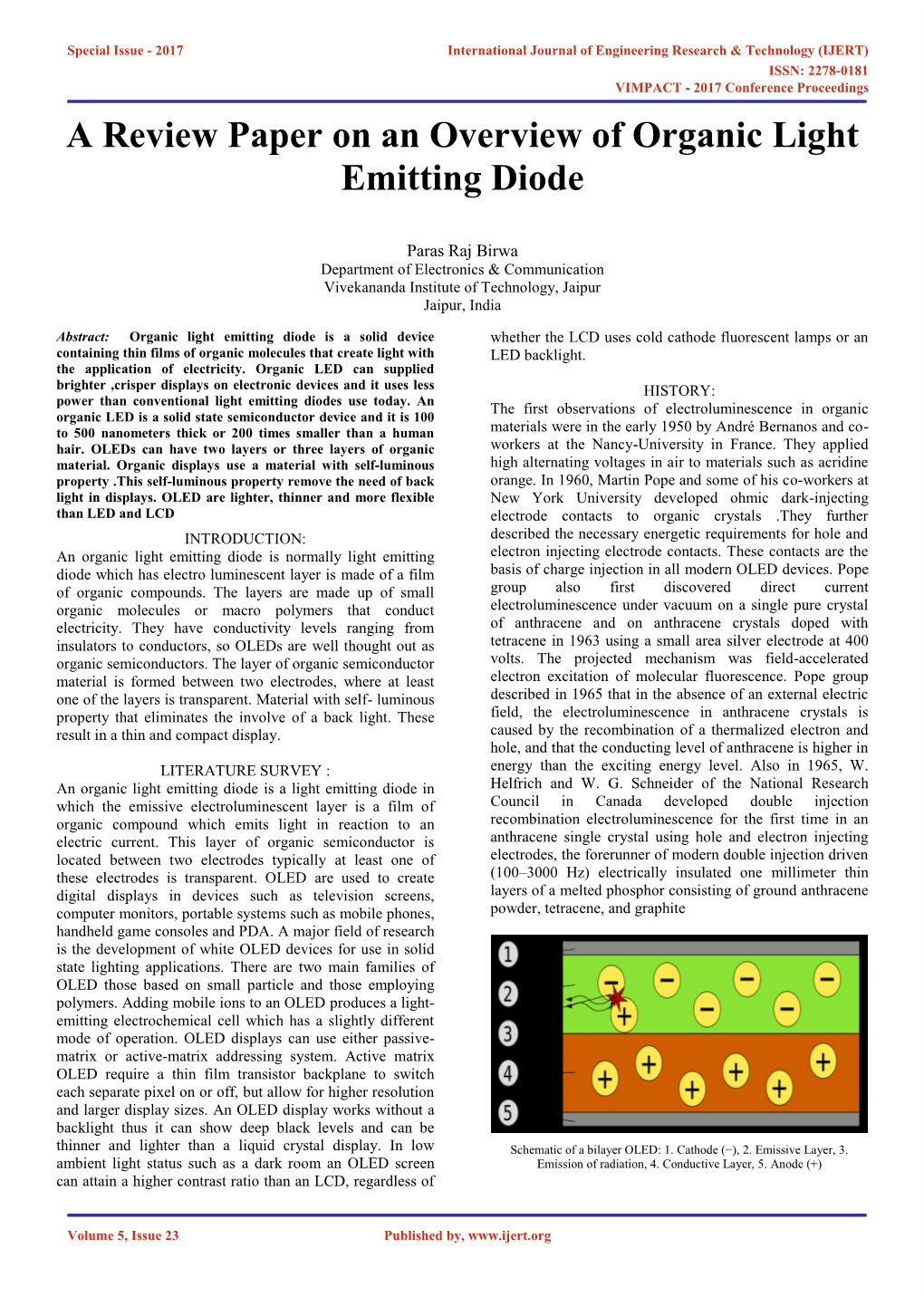 A Review Paper on an Overview of Organic Light Emitting Diode