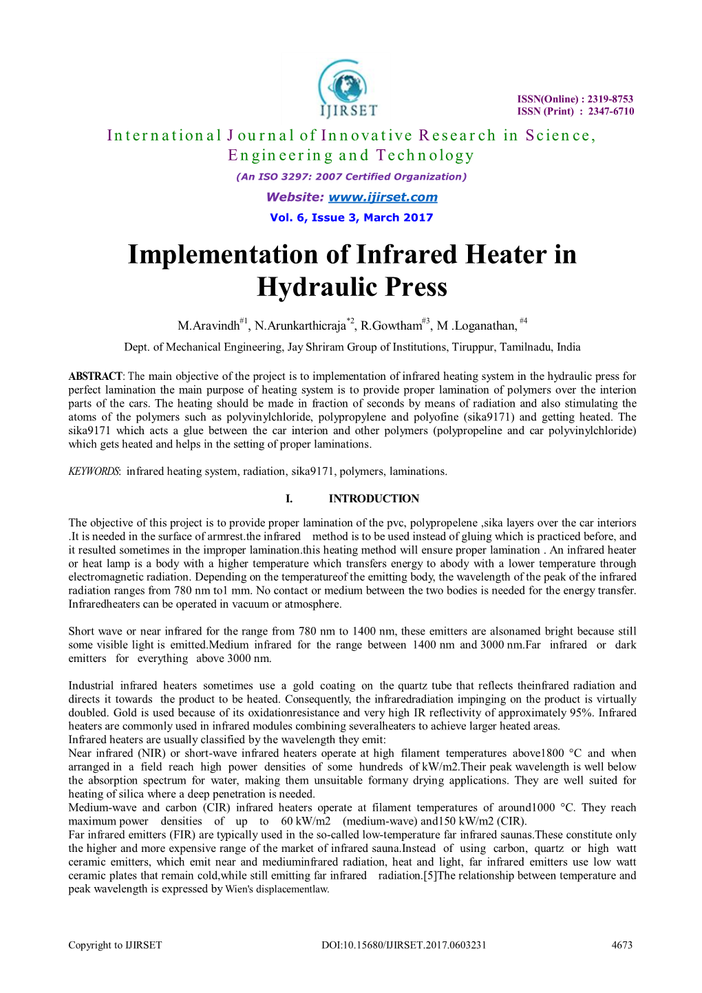 Implementation of Infrared Heater in Hydraulic Press