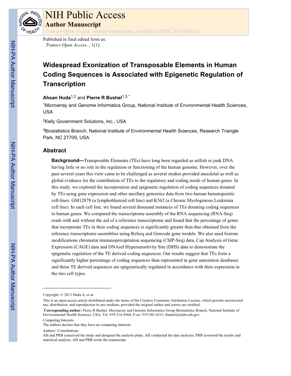 Widespread Exonization of Transposable Elements in Human Coding Sequences Is Associated with Epigenetic Regulation of Transcription