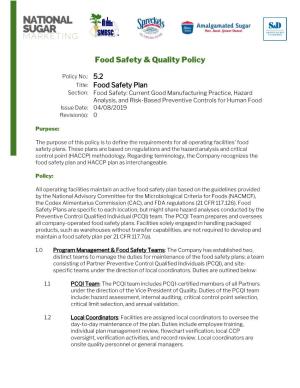 Food Safety & Quality Policy
