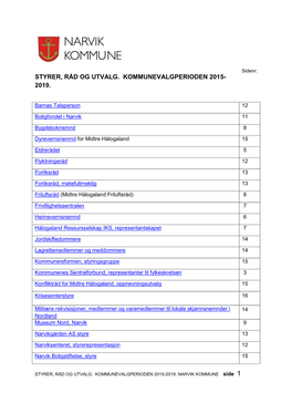 Styrer, Råd Og Utvalg. Kommunevalgperioden 2015- 2019