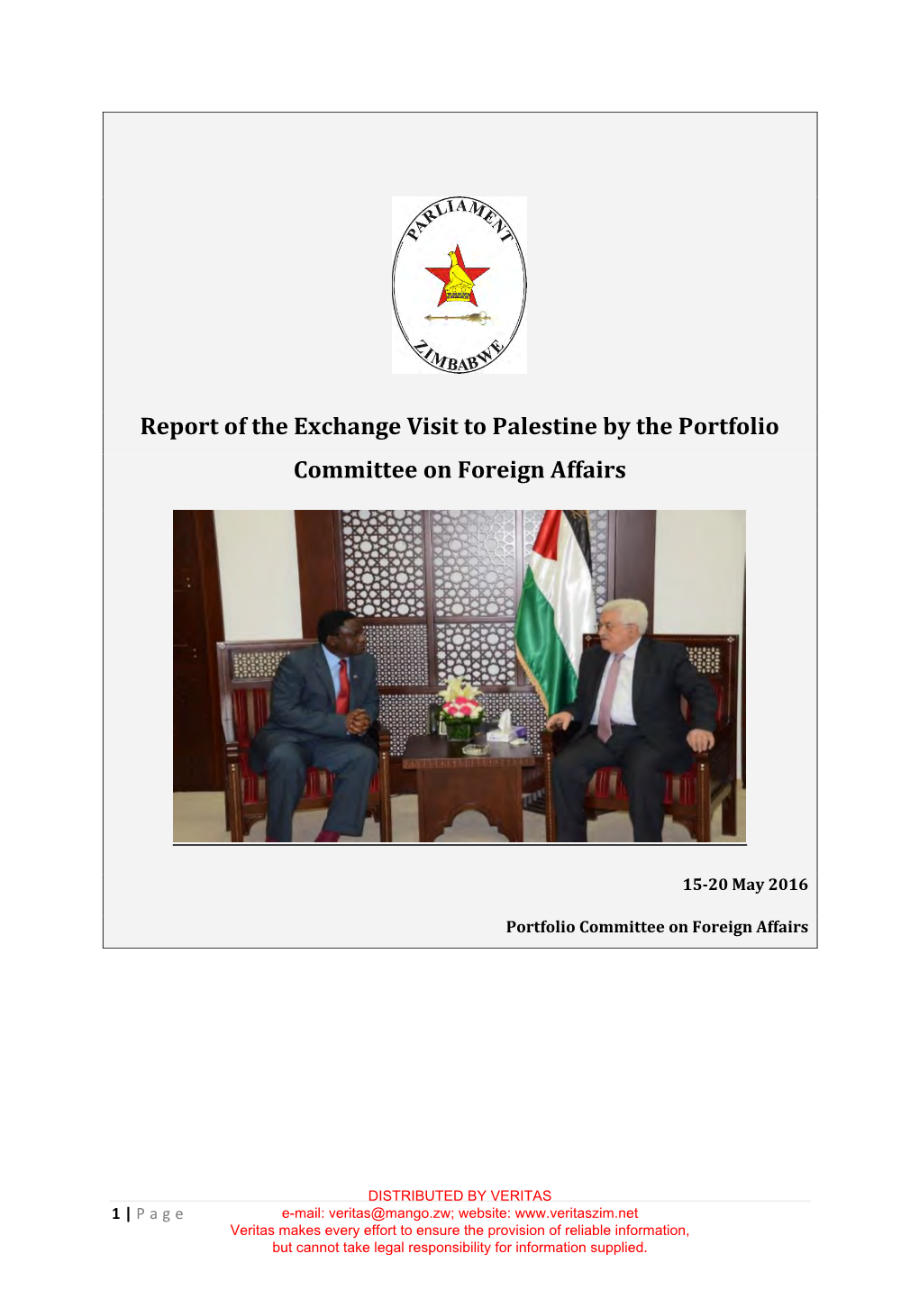 Report of the Exchange Visit to Palestine by the Portfolio Committee on Foreign Affairs