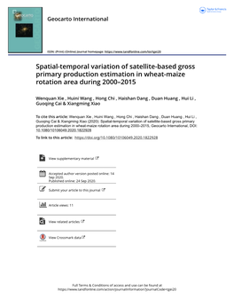 Spatial-Temporal Variation of Satellite-Based Gross Primary Production Estimation in Wheat-Maize Rotation Area During 2000–2015