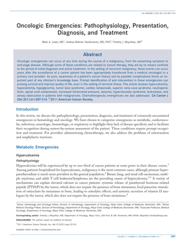 Oncologic Emergencies: Pathophysiology, Presentation, Diagnosis, and Treatment