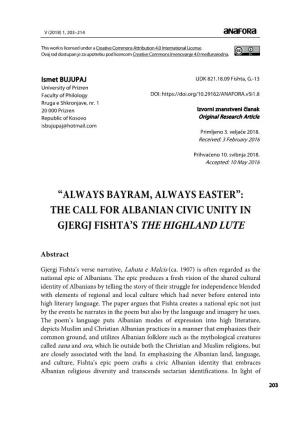 The Call for Albanian Civic Unity in Gjergj Fishta's The