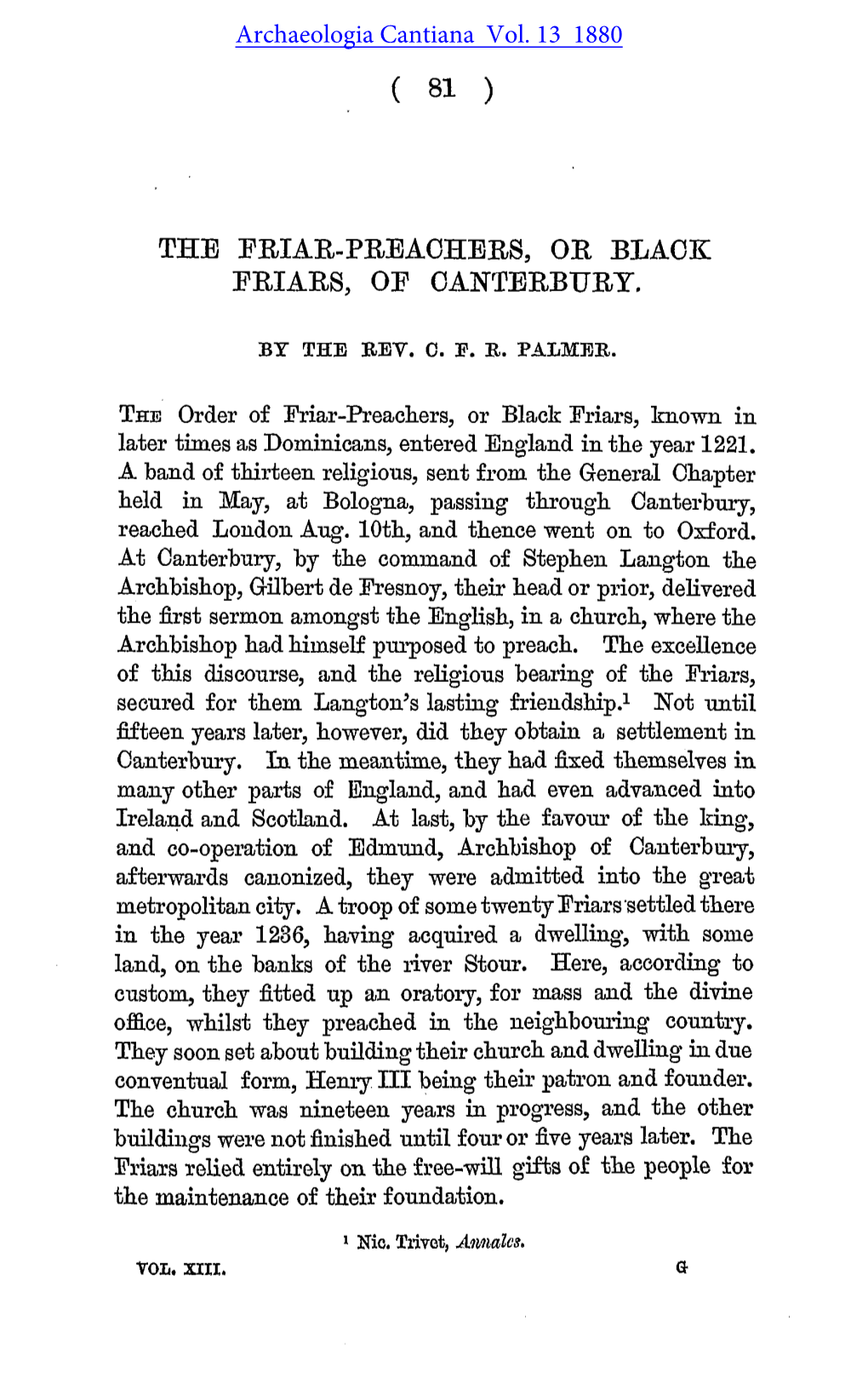 The Friar-Preachers Or Black Friars of Canterbury