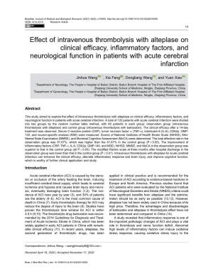 Effect of Intravenous Thrombolysis with Alteplase on Clinical Efficacy