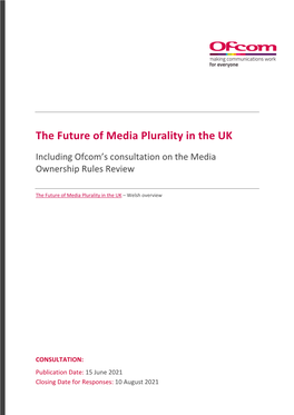 Consultation: the Future of Media Plurality in the UK