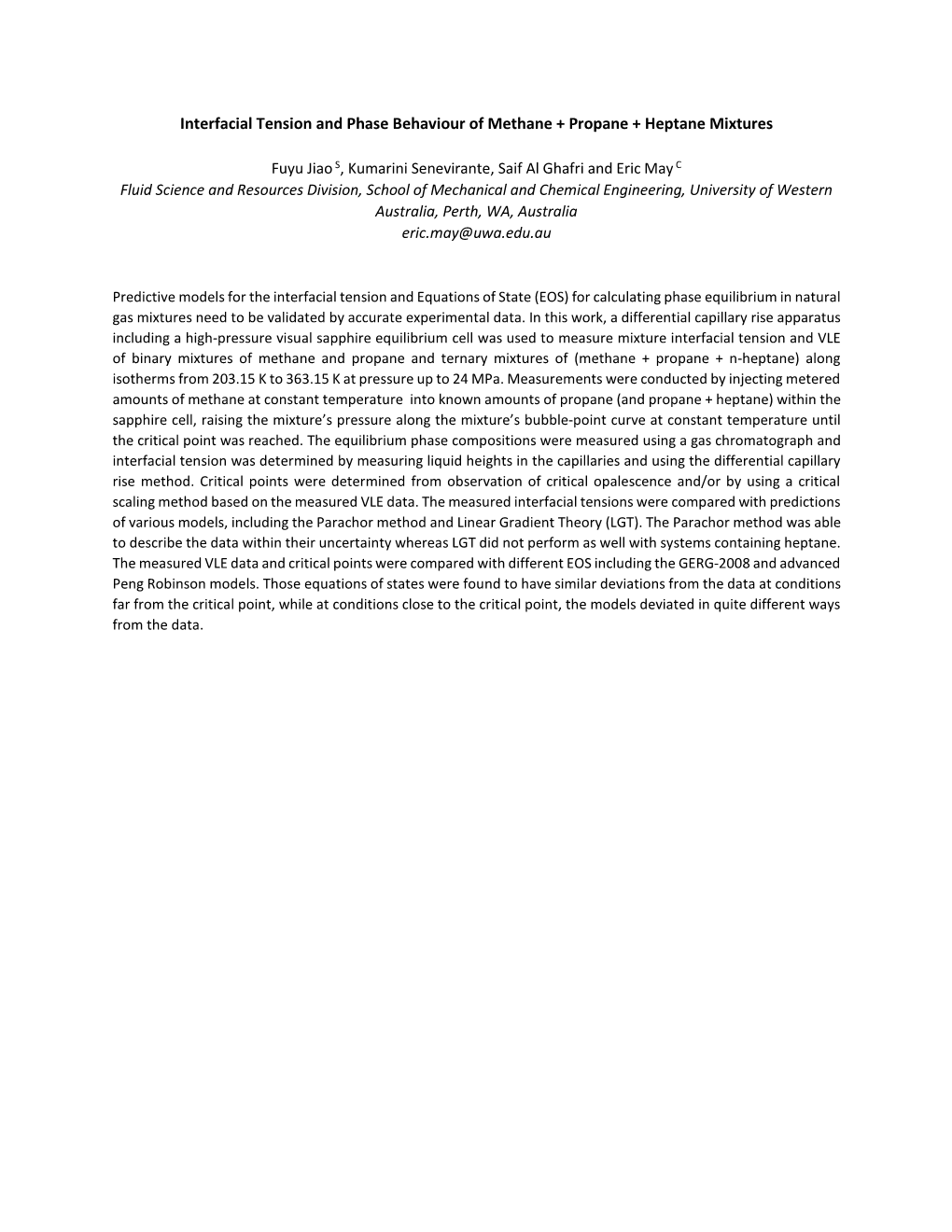 Interfacial Tension and Phase Behaviour of Methane + Propane + Heptane Mixtures