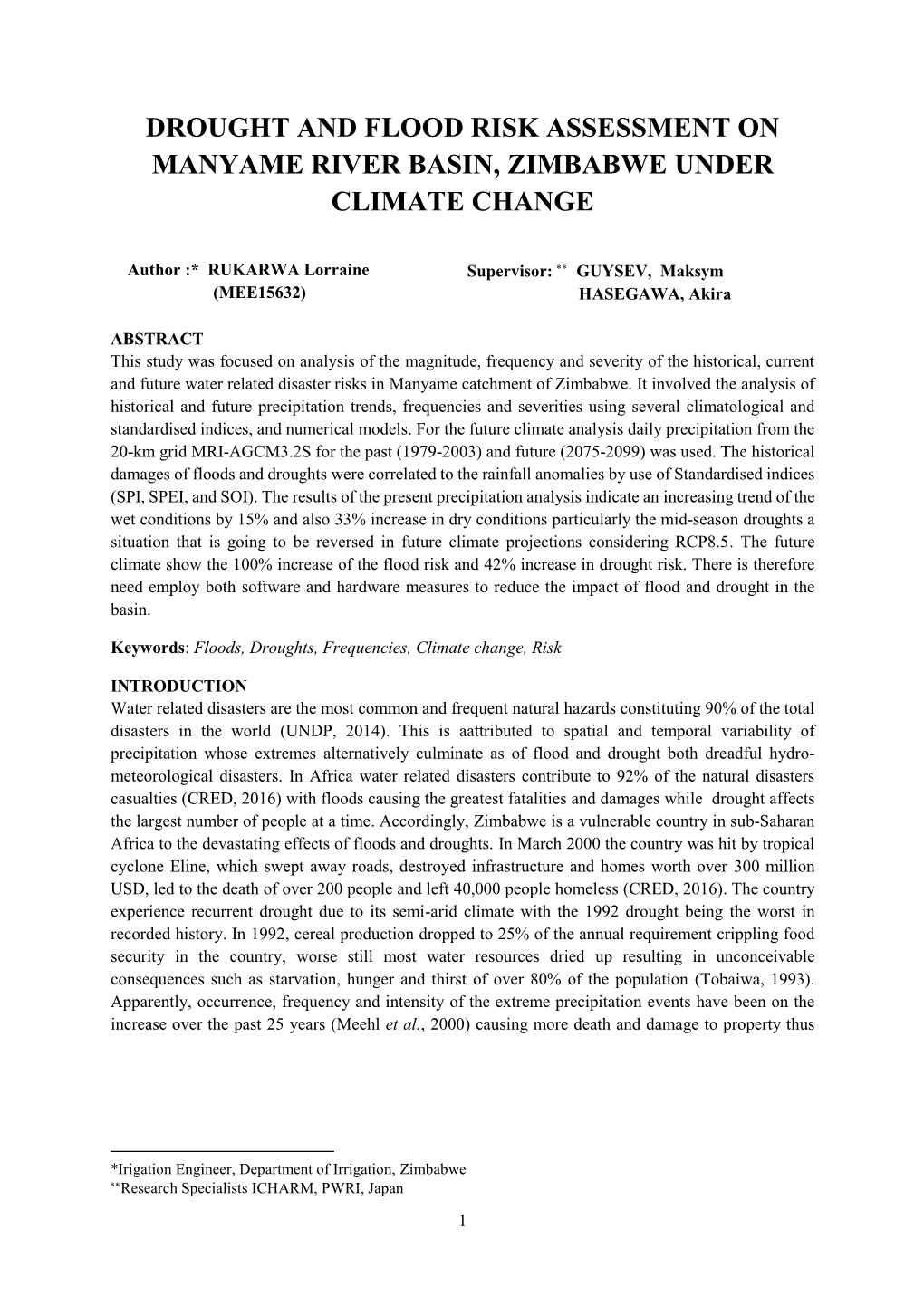 Drought and Flood Risk Assessment on Manyame River Basin, Zimbabwe Under Climate Change