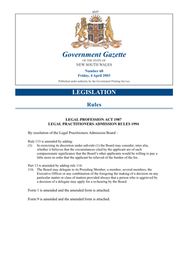 Government Gazette of the STATE of NEW SOUTH WALES Number 68 Friday, 4 April 2003 Published Under Authority by the Government Printing Service