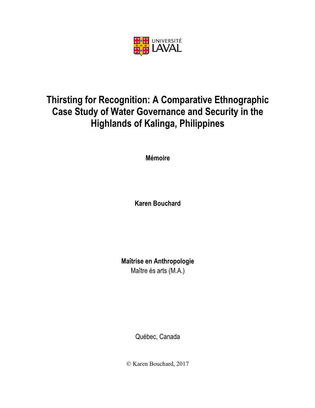 A Comparative Ethnographic Case Study of Water Governance and Security in the Highlands of Kalinga, Philippines