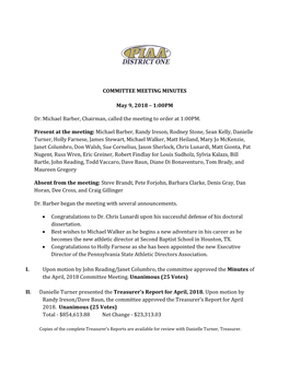 COMMITTEE MEETING MINUTES May 9, 2018 – 1:00PM Dr. Michael Barber, Chairman, Called the Meeting to Order at 1:00PM. Present A