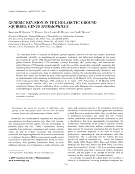 Generic Revision in the Holarctic Ground Squirrel Genus Spermophilus