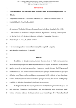 REVISION 2 Dehydrogenation and Dehydroxylation As Drivers of The