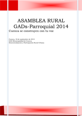 ASAMBLEA RURAL Gads-Parroquial 2014 Cuenca Se Construyen Con Tu Voz