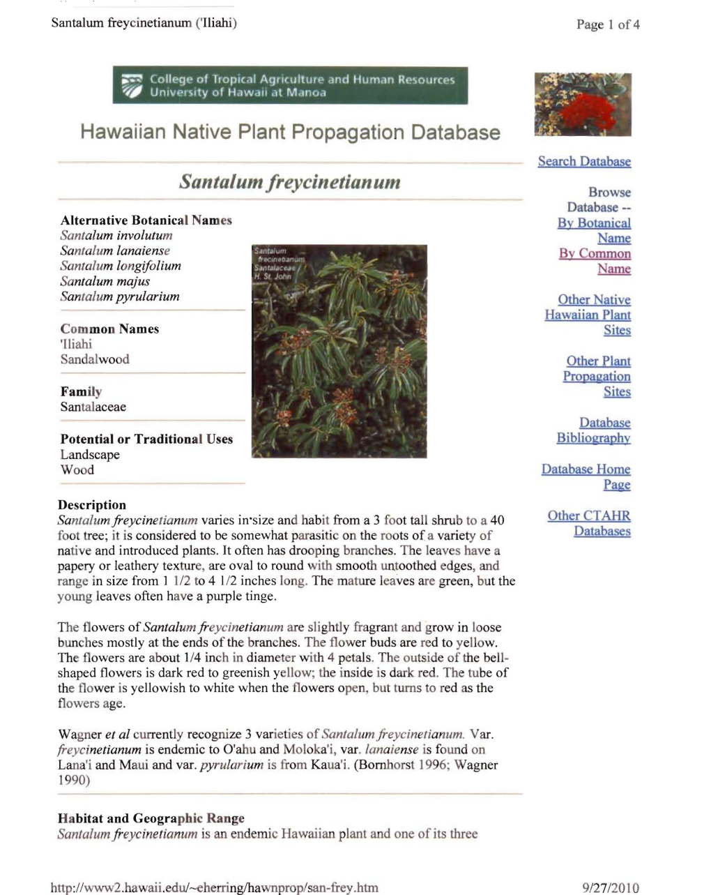 Hawaiian Native Plant Propagation Database