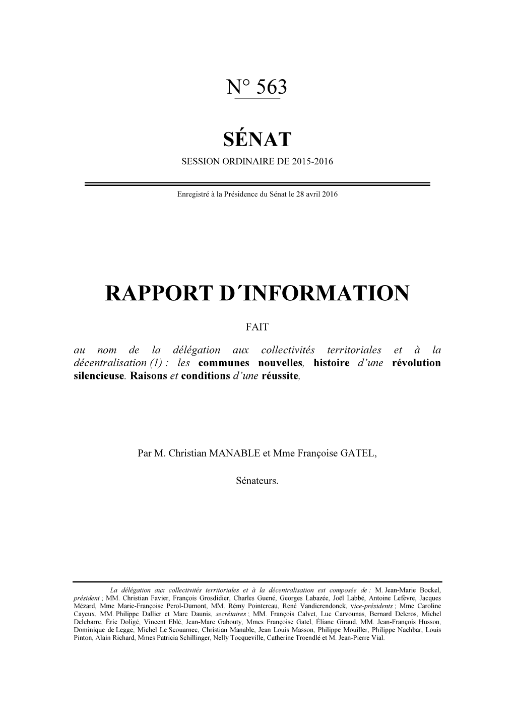 Rapport Senatorial Communes Nouvelles