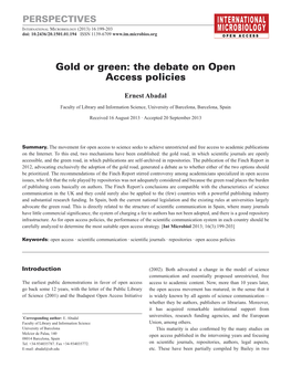 Gold Or Green: the Debate on Open Access Policies