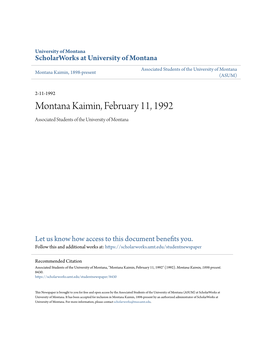 Montana Kaimin, February 11, 1992 Associated Students of the University of Montana