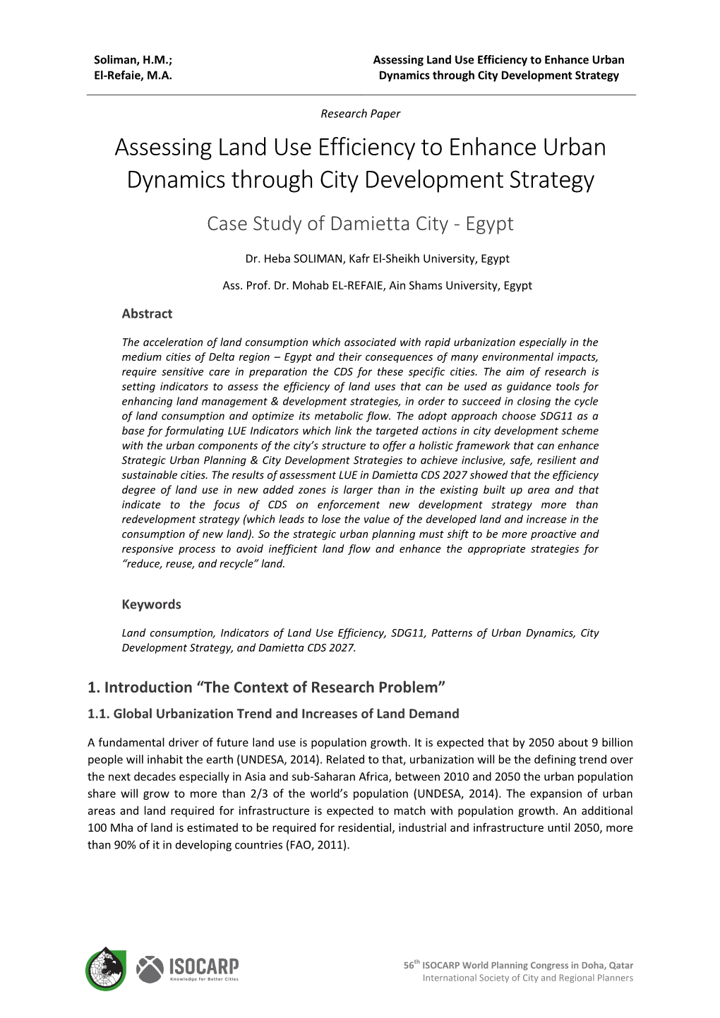 Assessing Land Use Efficiency to Enhance Urban El-Refaie, M.A