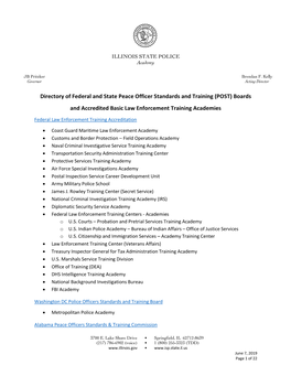 Directory of Federal and State Peace Officer Standards and Training (POST) Boards and Accredited Basic Law Enforcement Training Academies
