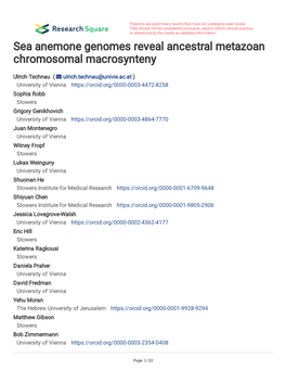 Sea Anemone Genomes Reveal Ancestral Metazoan Chromosomal Macrosynteny