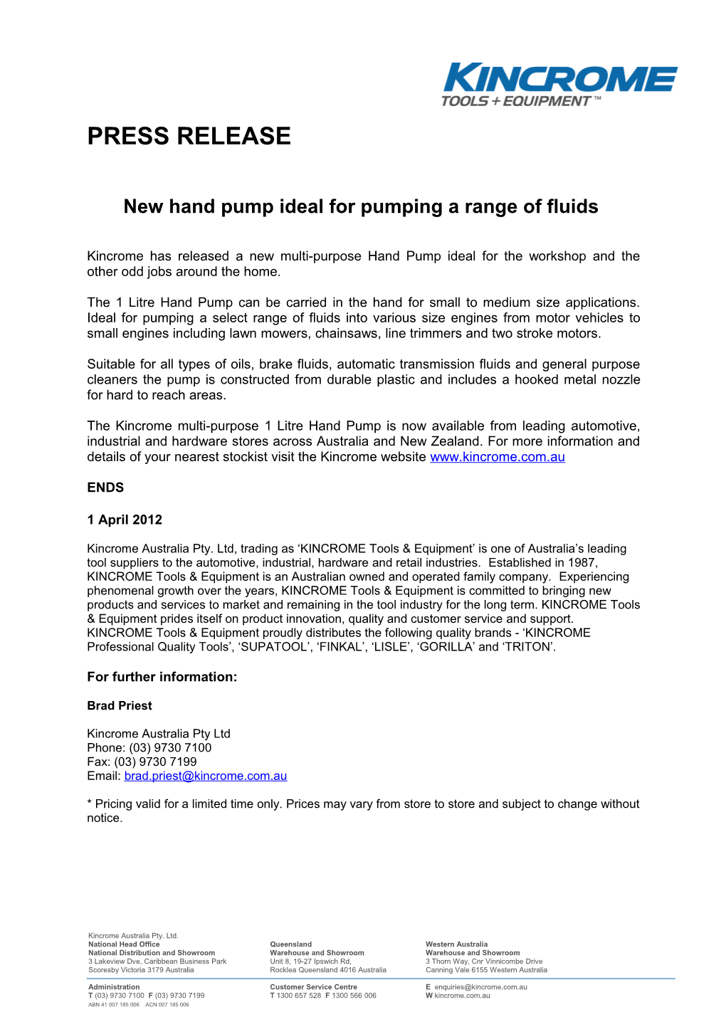 New Hand Pump Ideal for Pumping a Range of Fluids