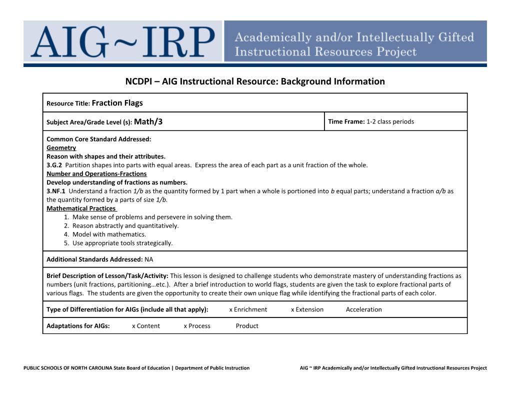 NCDPI AIG Instructional Resource: Background Information s9