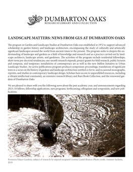 Landscape Matters: News from Gls at Dumbarton Oaks