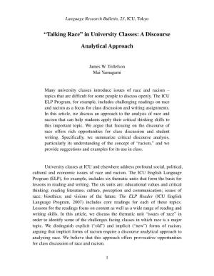 Talking Race” in University Classes: a Discourse Analytical Approach