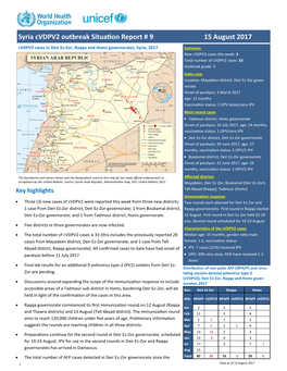 Syria Cvdpv2 Outbreak Situation Report # 9 15 August 2017