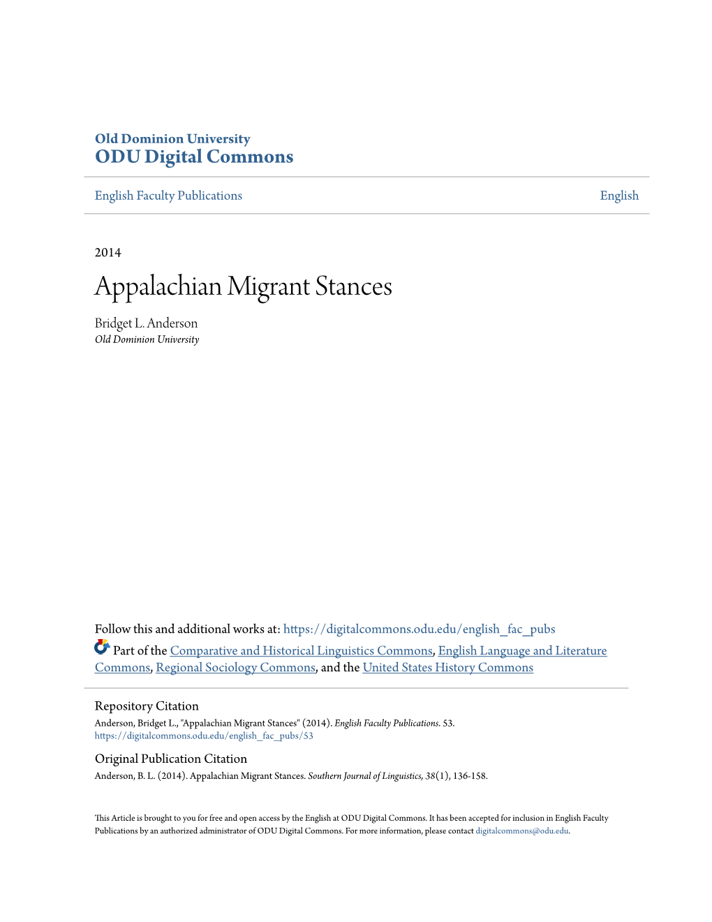 Appalachian Migrant Stances Bridget L
