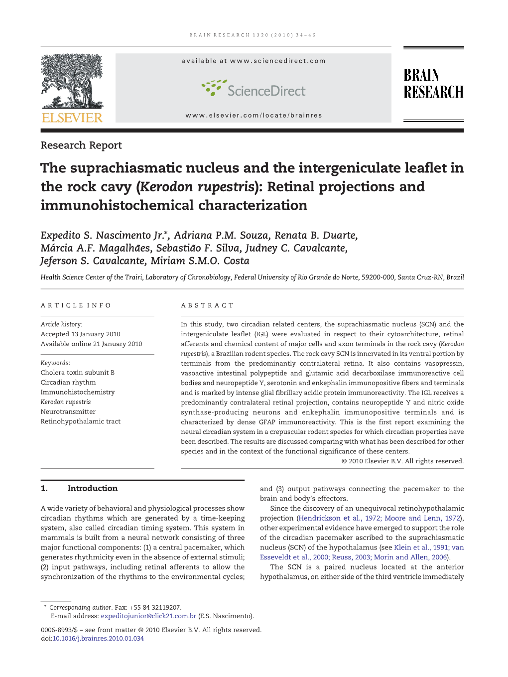 The Suprachiasmatic Nucleus and the Intergeniculate Leaflet in the Rock Cavy (Kerodon Rupestris): Retinal Projections and Immunohistochemical Characterization