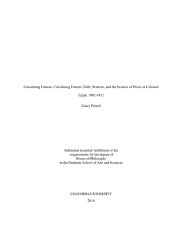 Debt, Markets, and the Science of Prices in Colonial Egypt, 1882