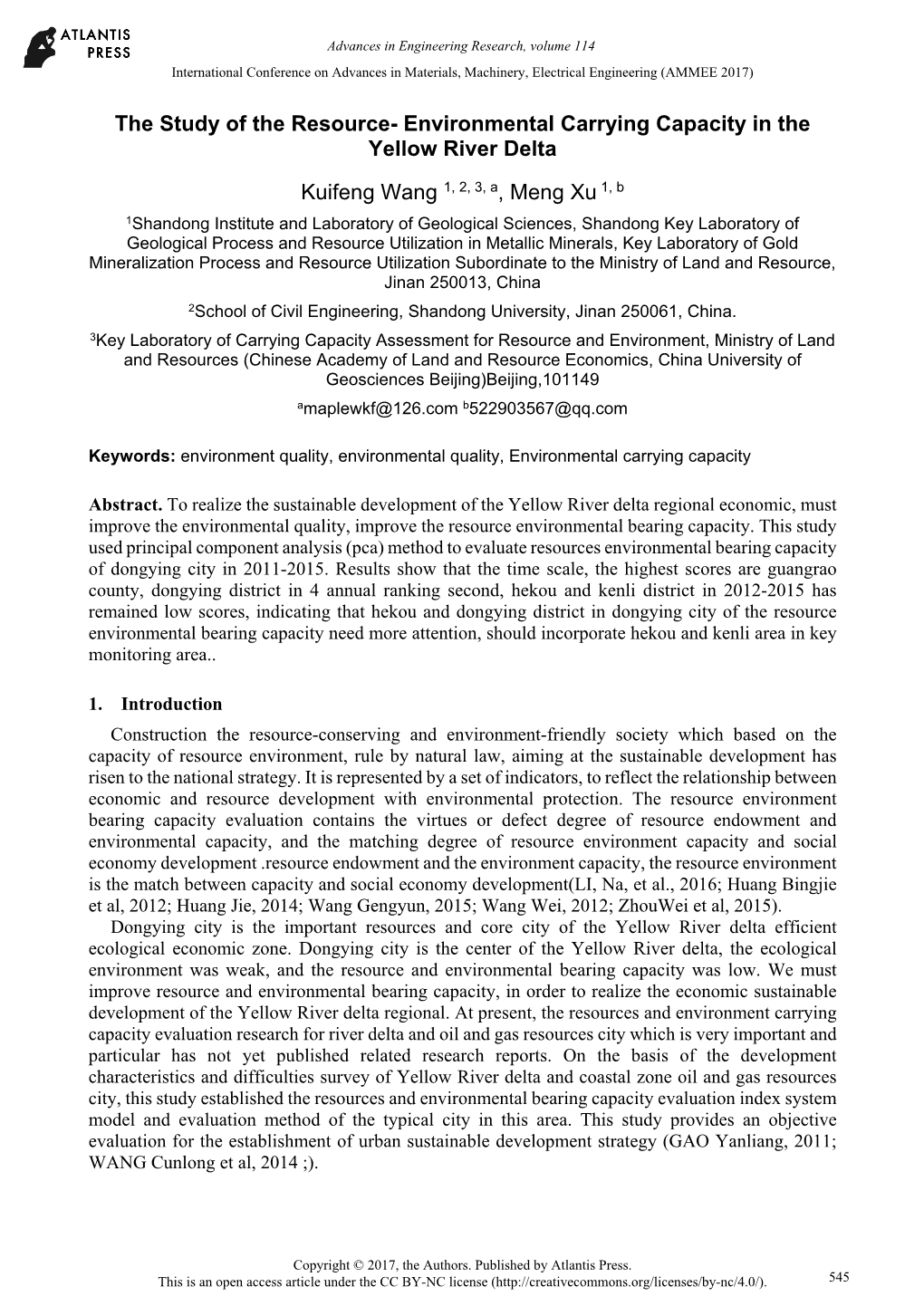 Environmental Carrying Capacity in the Yellow River Delta