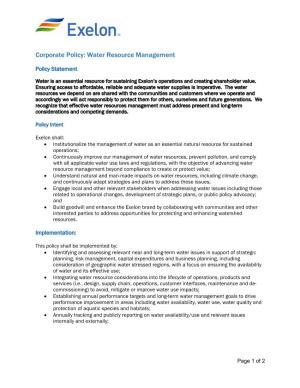 Water Resource Management Policy