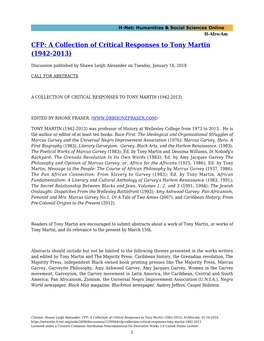 A Collection of Critical Responses to Tony Martin (1942-2013)