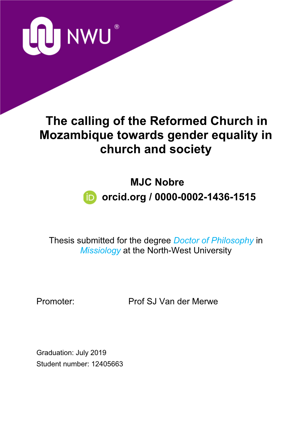 The Calling of the Reformed Church in Mozambique Towards Gender Equality in Church and Society