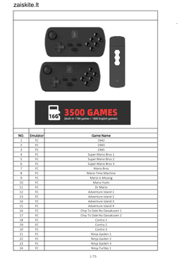 Game List of Y3 Mini 1797 in 1