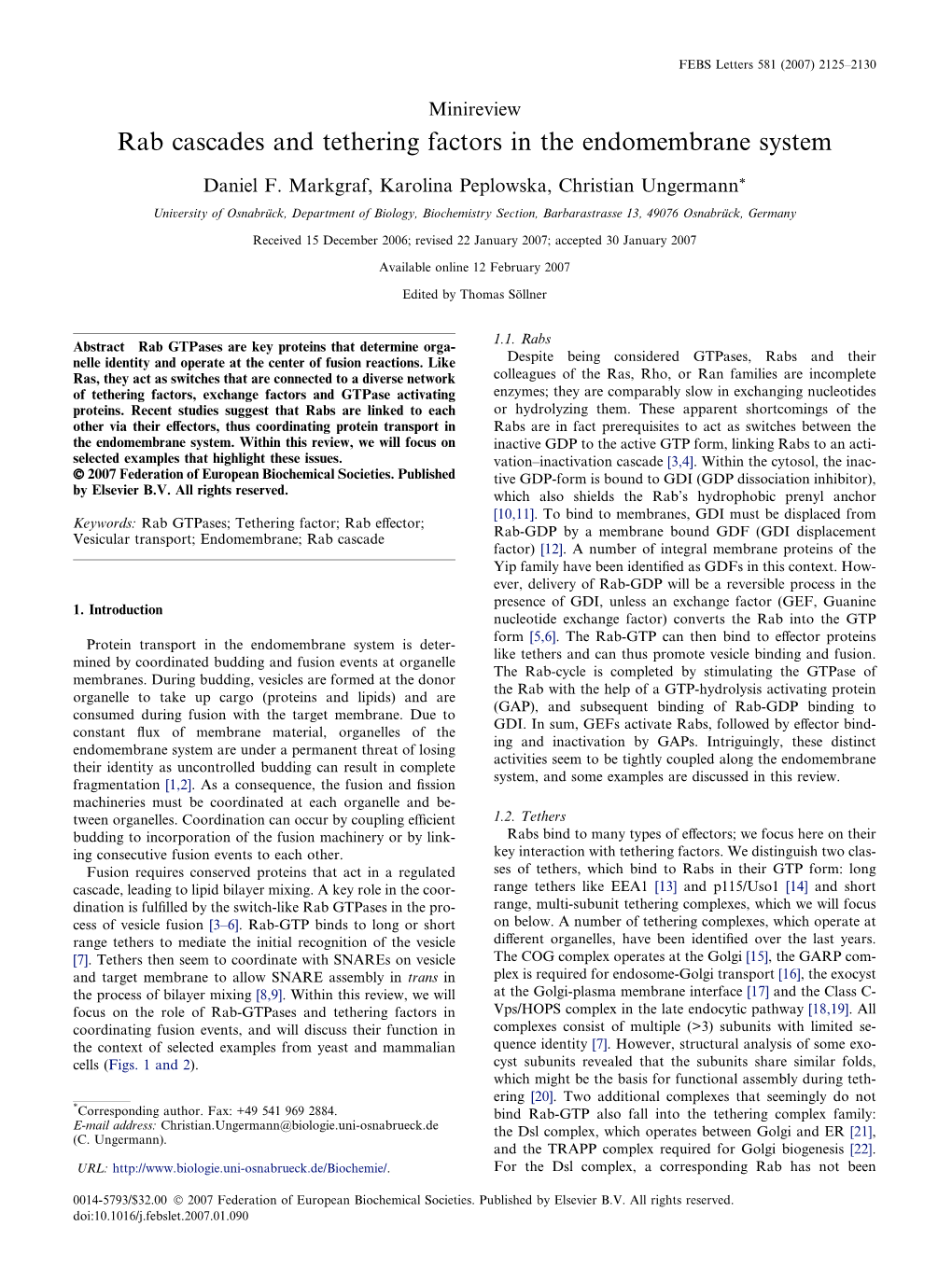 Rab Cascades and Tethering Factors in the Endomembrane System