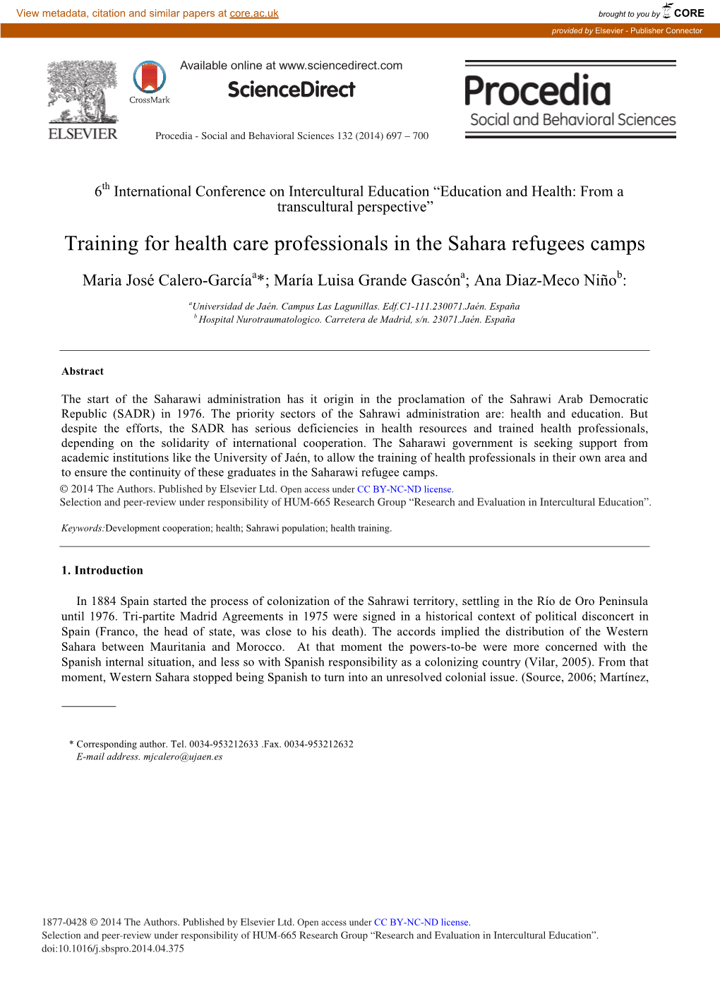 Training for Health Care Professionals in the Sahara Refugees Camps