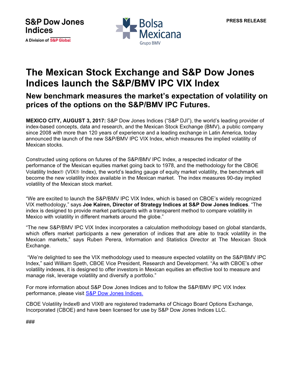 The Mexican Stock Exchange and S&P Dow Jones Indices Launch The