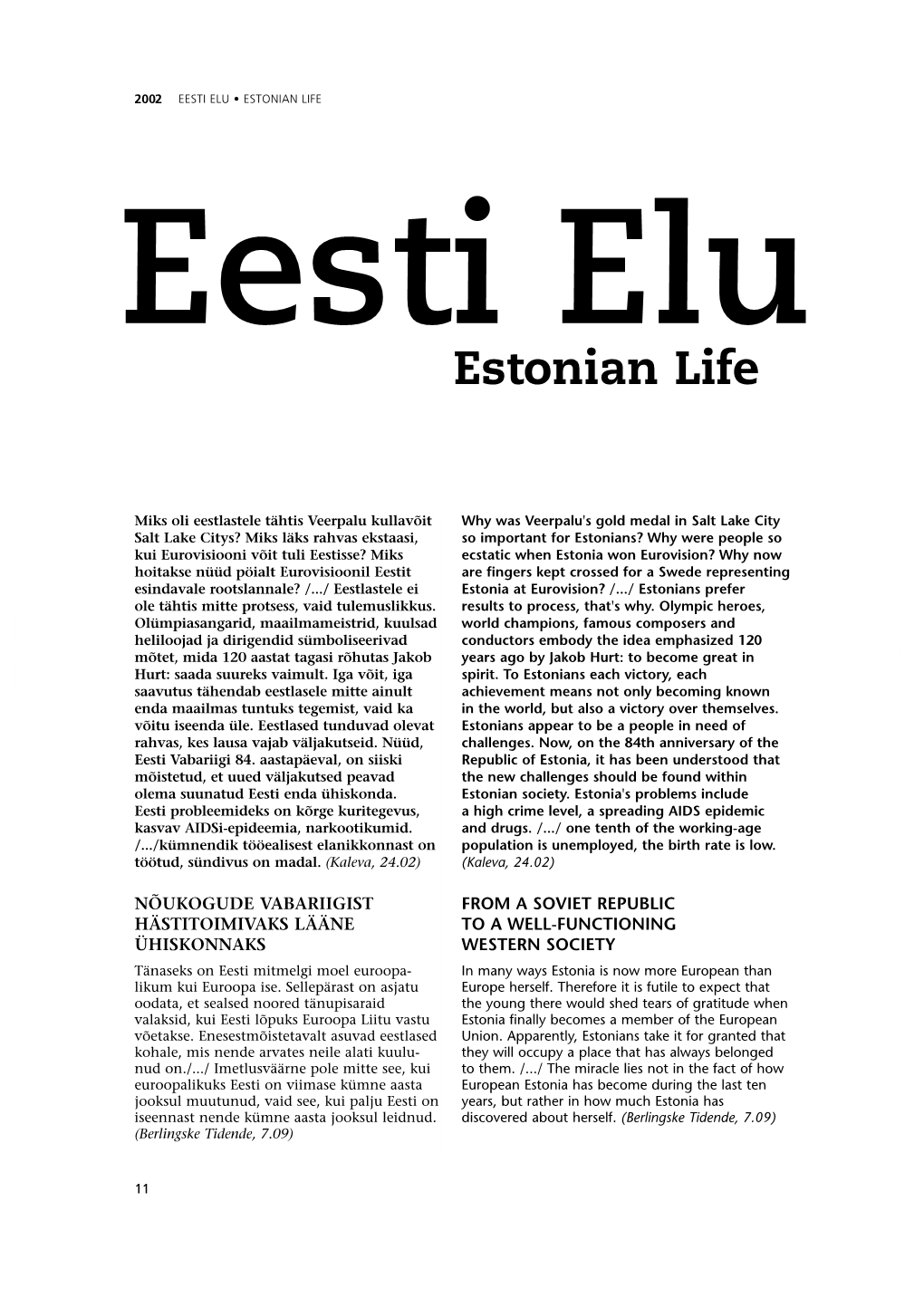 ESTONIAN LIFE Eesti Elu Estonian Life
